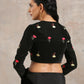 trueBrowns Black Velvet Embroidered Blouse | Swadesiicart
