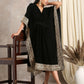 trueBrowns Black Velvet Embroidered Lace Kaftan | Swadesiicart