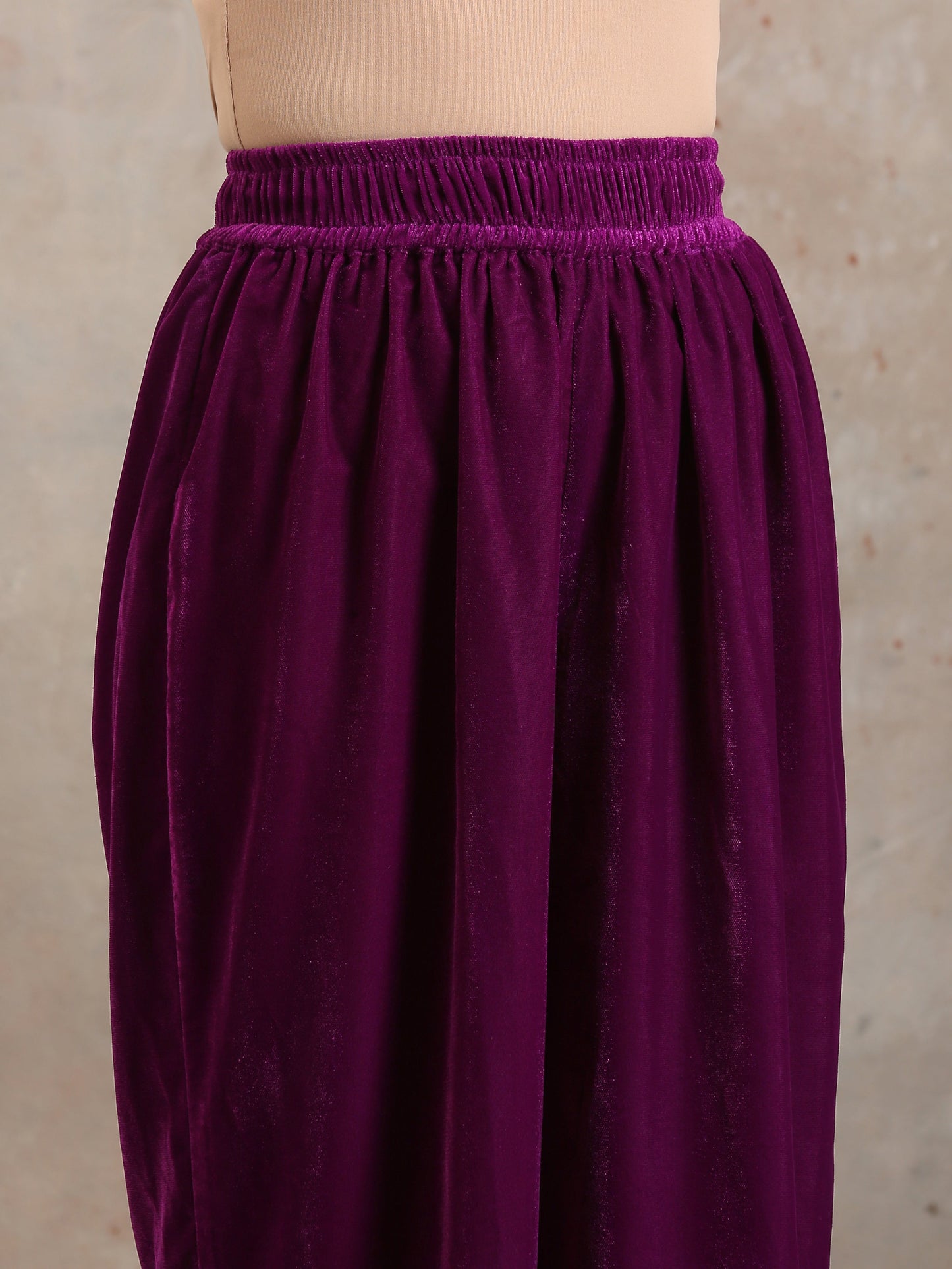 trueBrowns Wine Velvet High Waist Pant | Swadesiicart