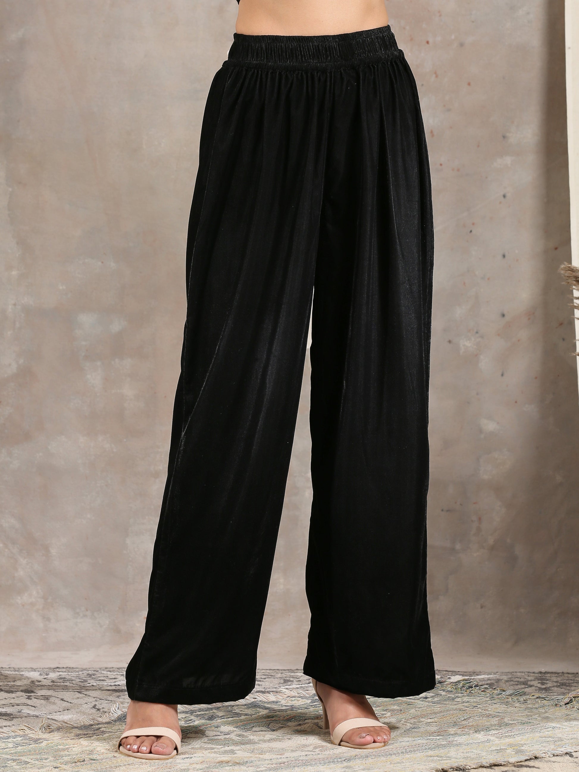 trueBrowns Black Velvet High Waist Pant | Swadesiicart