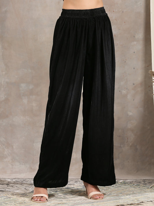 trueBrowns Black Velvet High Waist Pant | Swadesiicart
