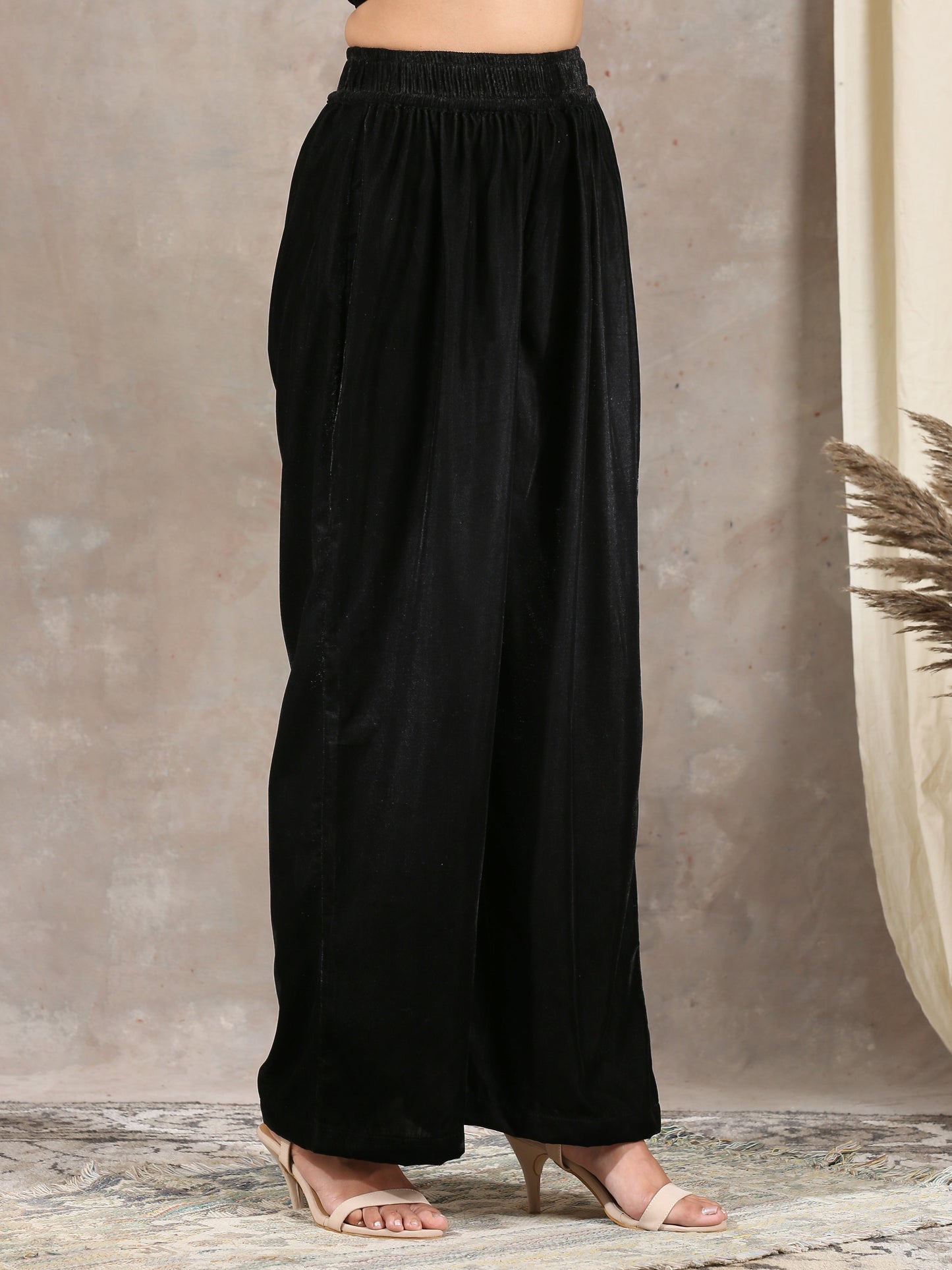 trueBrowns Black Velvet High Waist Pant | Swadesiicart