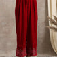 trueBrowns Red Velvet Embroidered Pant | Swadesiicart