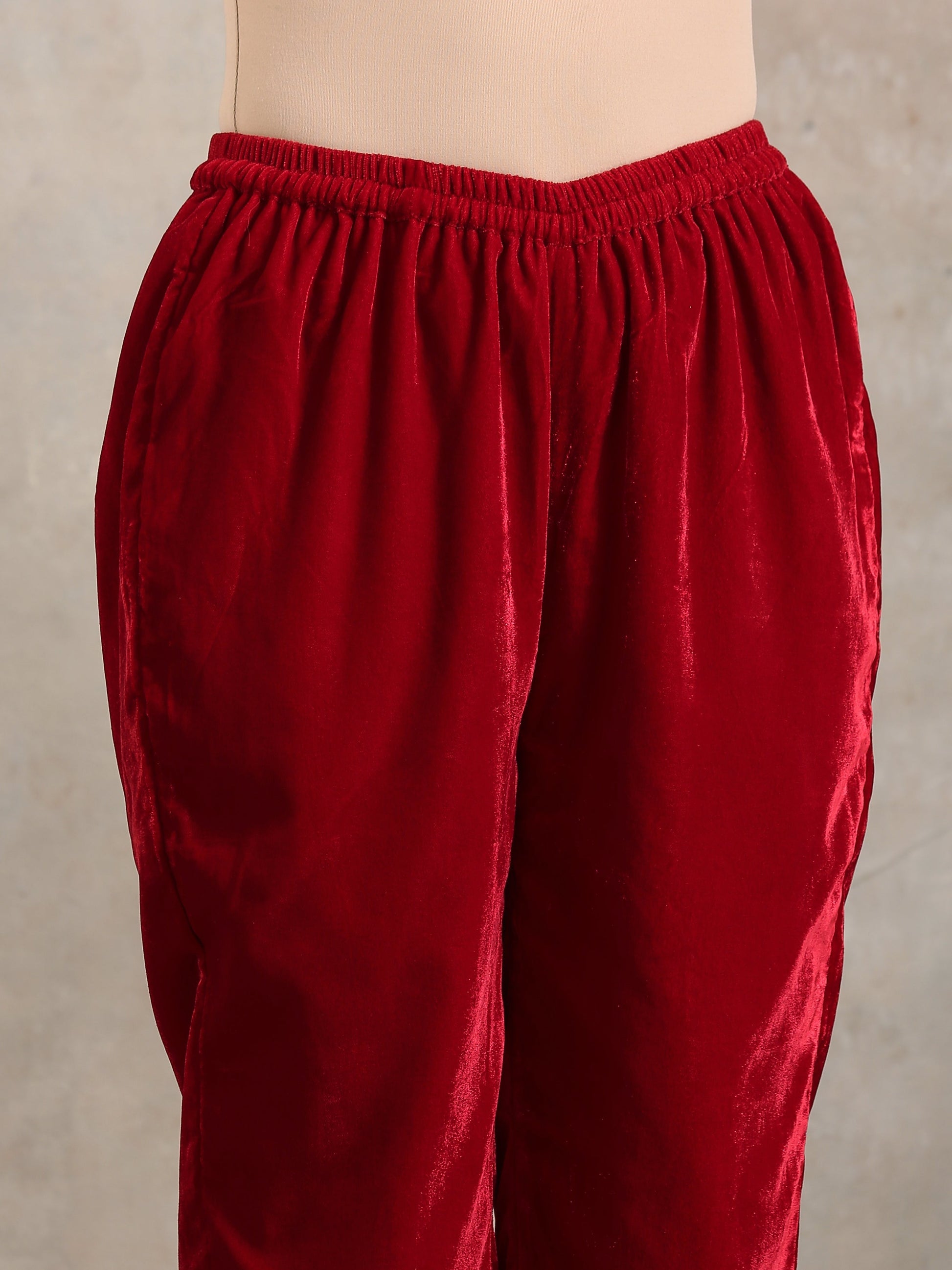 trueBrowns Red Velvet Pant | Swadesiicart