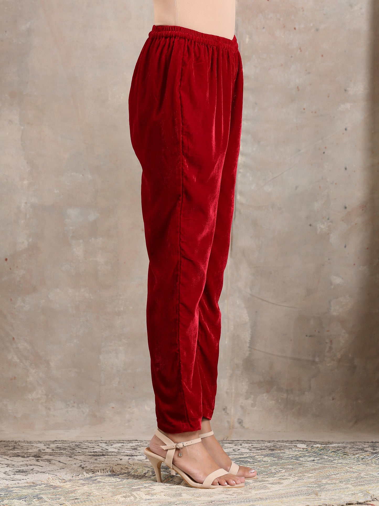 trueBrowns Red Velvet Pant | Swadesiicart