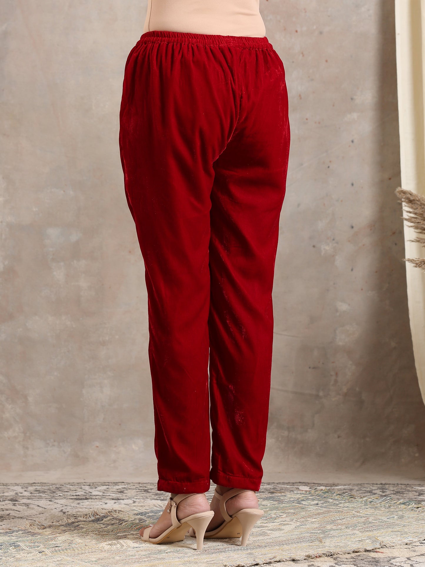 trueBrowns Red Velvet Pant | Swadesiicart