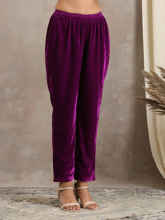 trueBrowns Wine Velvet Pant | Swadesiicart