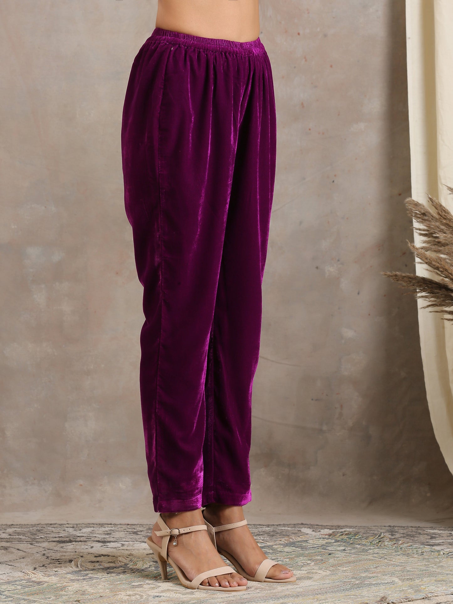 trueBrowns Wine Velvet Pant | Swadesiicart