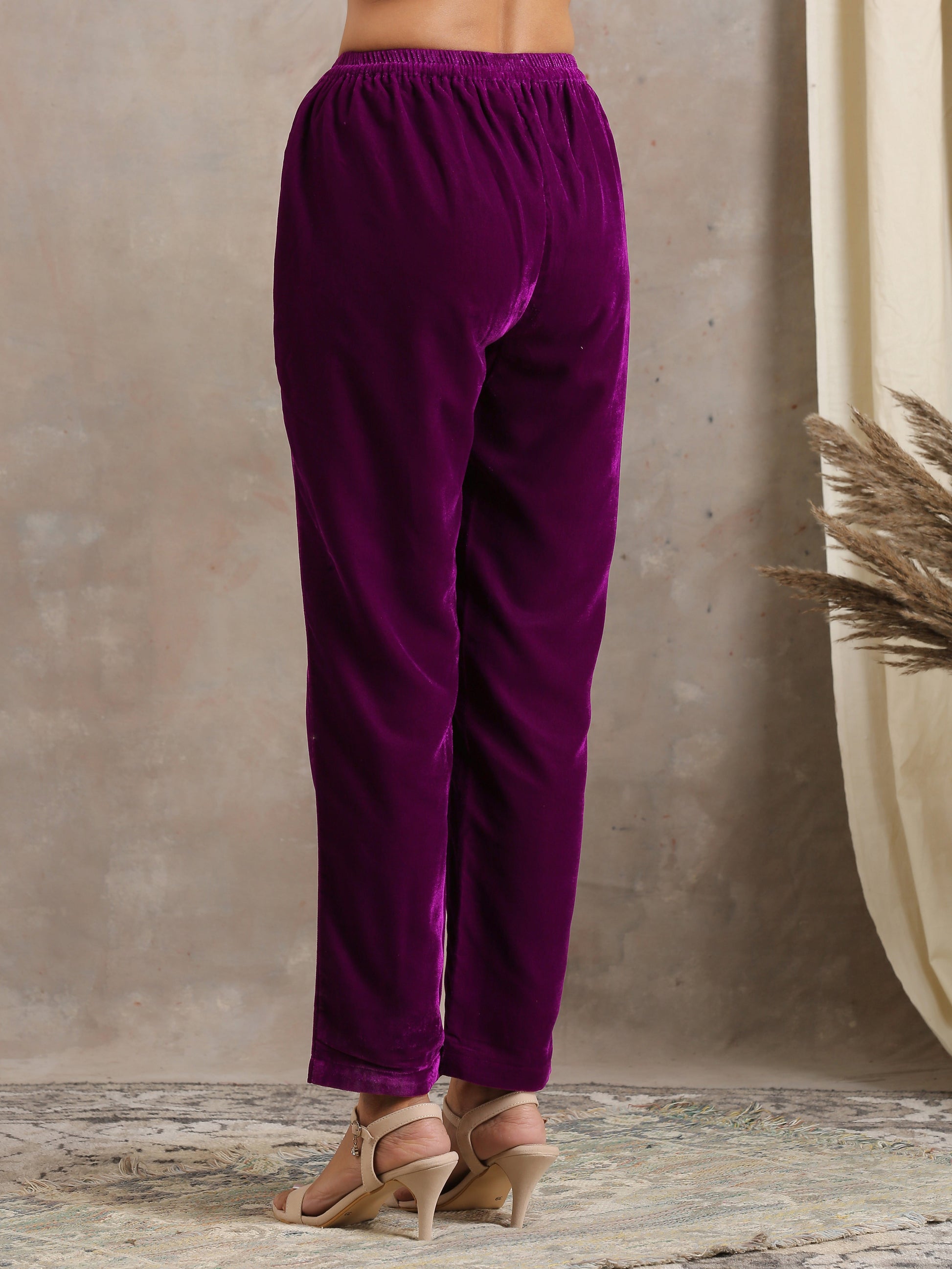 trueBrowns Wine Velvet Pant | Swadesiicart