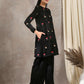 trueBrowns Black Velvet Embroidered Short Kurta | Swadesiicart