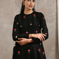 trueBrowns Black Velvet Embroidered Short Kurta | Swadesiicart