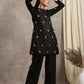 trueBrowns Black Velvet Embroidered Short Kurta | Swadesiicart