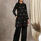 trueBrowns Black Velvet Embroidered Short Kurta | Swadesiicart