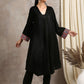 trueBrowns Black Velvet Embroidered Lace Kurta | Swadesiicart