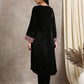 trueBrowns Black Velvet Embroidered Lace Kurta | Swadesiicart
