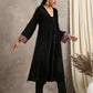 trueBrowns Black Velvet Embroidered Lace Kurta | Swadesiicart