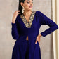 trueBrowns Blue Velvet Front Slit Kurta | Swadesiicart