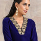 trueBrowns Blue Velvet Front Slit Kurta | Swadesiicart
