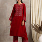trueBrowns Red Velvet Embroidered Slit Kurta | Swadesiicart