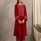 trueBrowns Red Velvet Embroidered Slit Kurta | Swadesiicart
