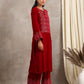 trueBrowns Red Velvet Embroidered Slit Kurta | Swadesiicart