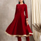 trueBrowns Red Velvet Flared Lace Kurta | Swadesiicart