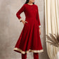 trueBrowns Red Velvet Flared Lace Kurta | Swadesiicart