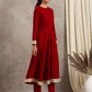 trueBrowns Red Velvet Flared Lace Kurta | Swadesiicart