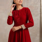 trueBrowns Red Velvet Flared Lace Kurta | Swadesiicart