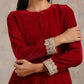 trueBrowns Red Velvet Flared Lace Kurta | Swadesiicart
