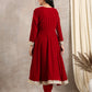 trueBrowns Red Velvet Flared Lace Kurta | Swadesiicart