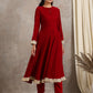 trueBrowns Red Velvet Flared Lace Kurta | Swadesiicart