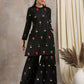 trueBrowns Black Velvet Embroidered Kurta Sharara Set | Swadesiicart