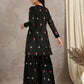 trueBrowns Black Velvet Embroidered Kurta Sharara Set | Swadesiicart