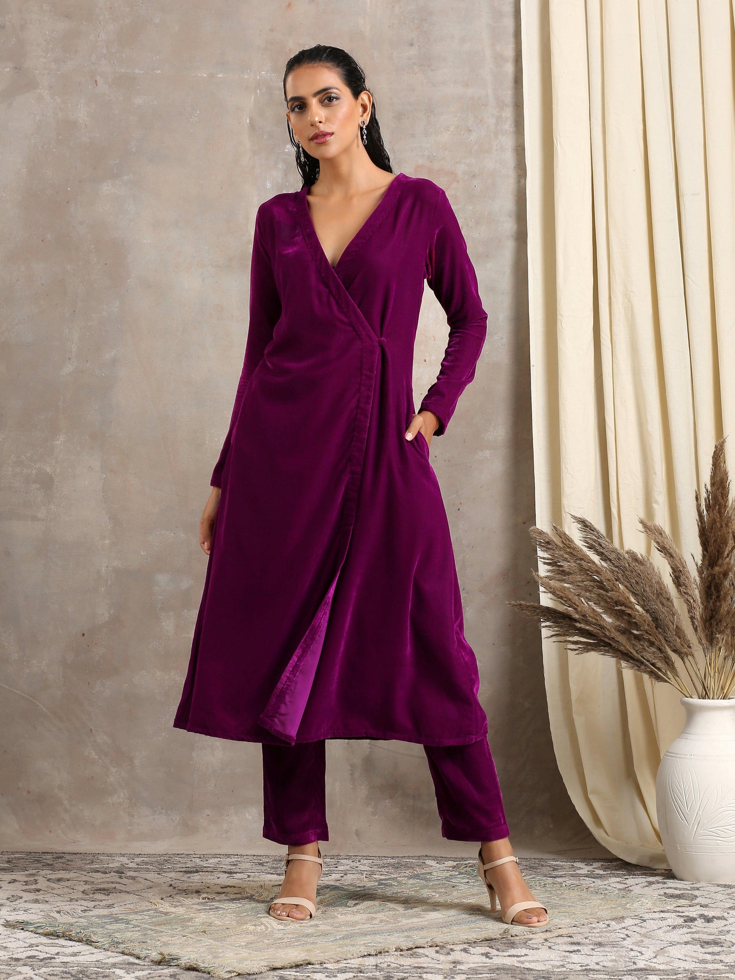 trueBrowns Wine Velvet Angrakha | Relove | Swadesiicart