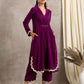 trueBrowns Wine Velvet Lace Kurta Pant Set | Relove - Swadesiicart