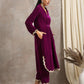 trueBrowns Wine Velvet Lace Kurta Pant Set | Relove - Swadesiicart