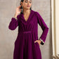 trueBrowns Wine Velvet Lace Kurta Pant Set | Swadesiicart