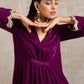 trueBrowns Wine Velvet Lace Kurta Pant Set | Swadesiicart
