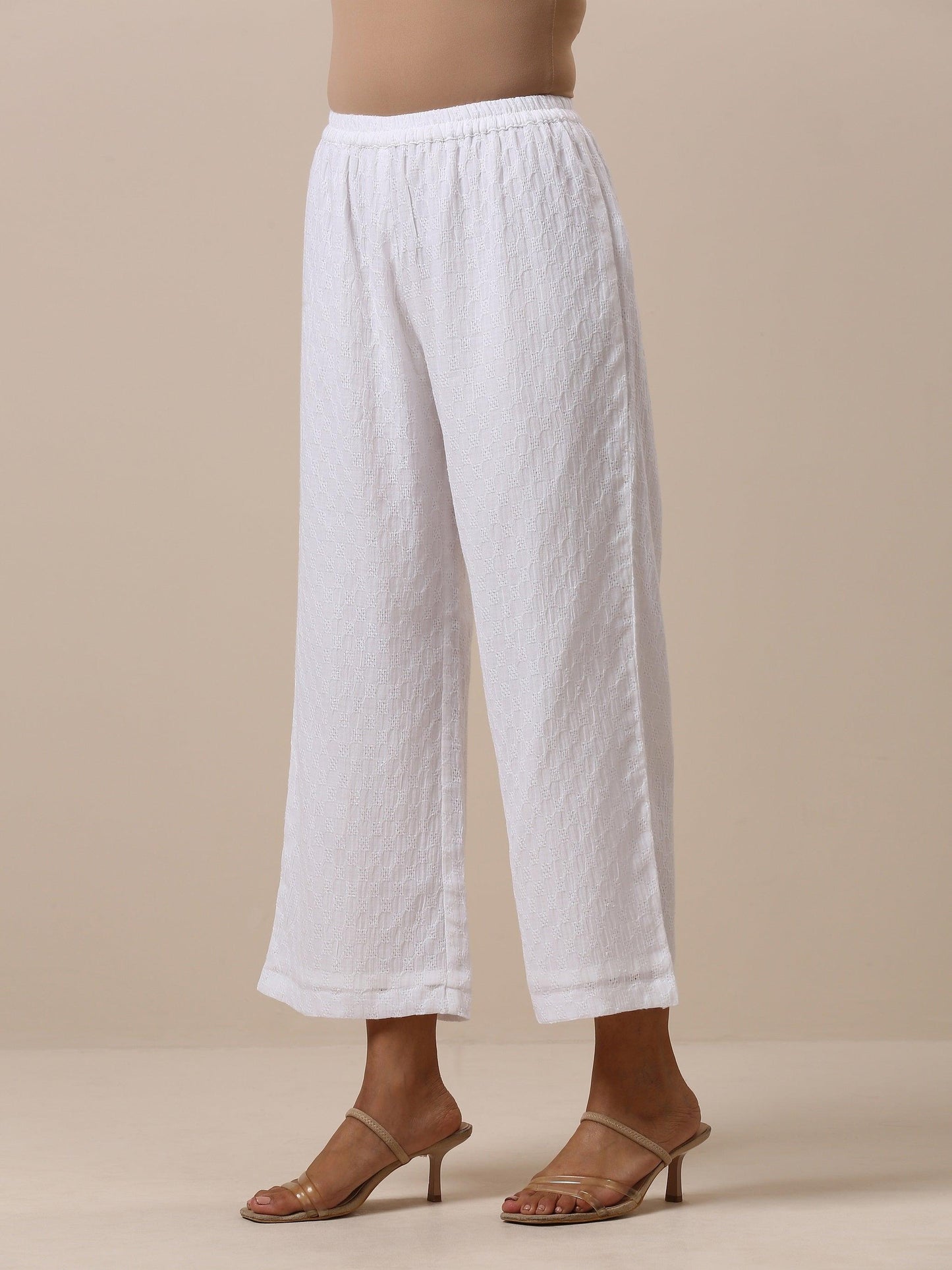 trueBrowns Cotton White Weave Pant | Swadesiicart