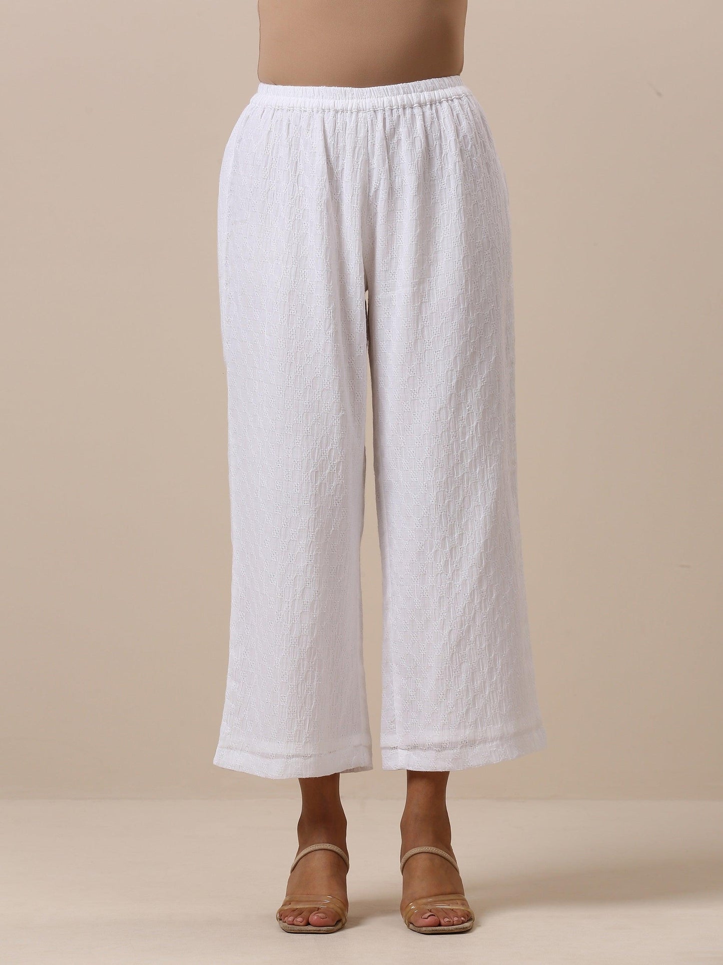 trueBrowns Cotton White Weave Pant | Swadesiicart