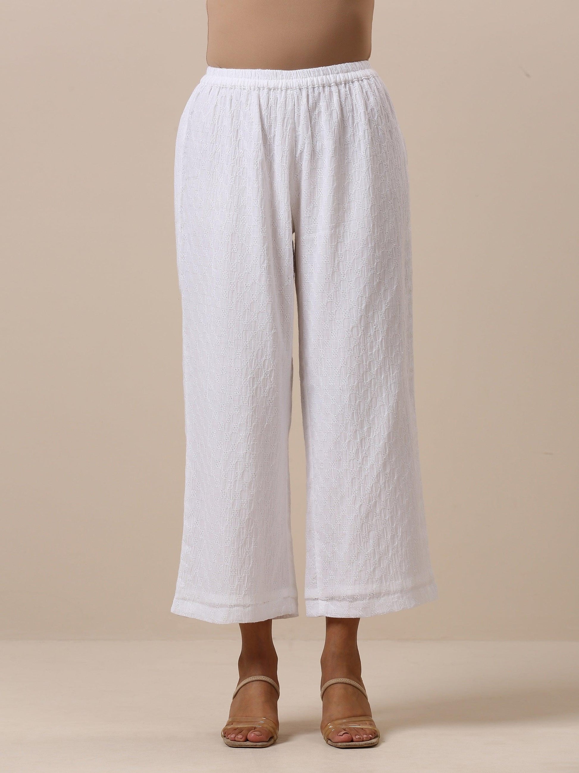 trueBrowns Cotton White Weave Pant | Swadesiicart