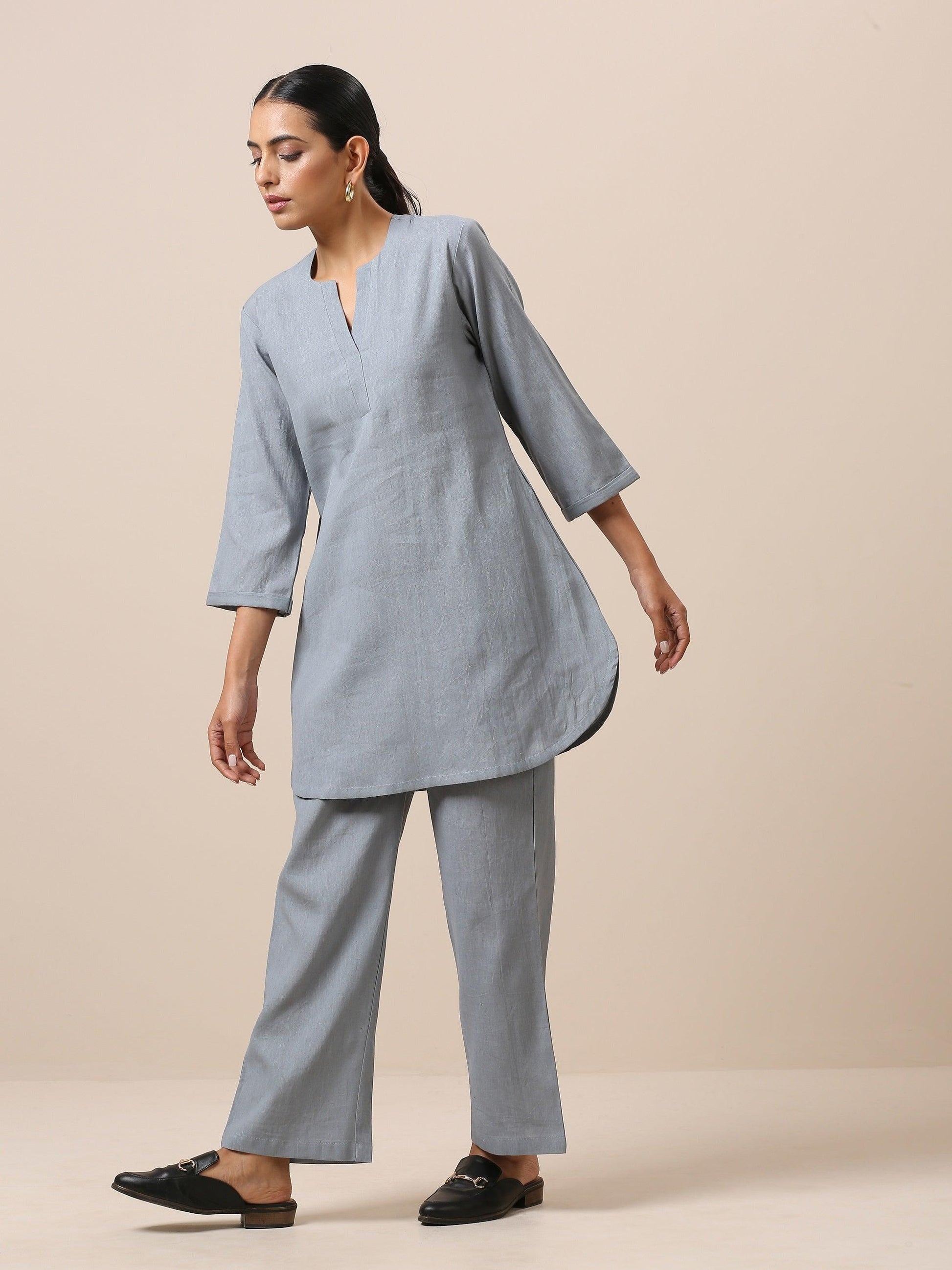 trueBrowns Cotton Steel Blue Short Co-Ord Set | Relove - Swadesiicart
