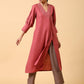 trueBrowns Cotton Linen Rust Red Kurta Pant Set | Swadesiicart