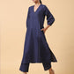 trueBrowns Cotton Linen Dark Blue Kurta Pant Set | Swadesiicart