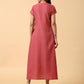 trueBrowns Cotton Linen Rust Red Pleated Dress | Swadesiicart