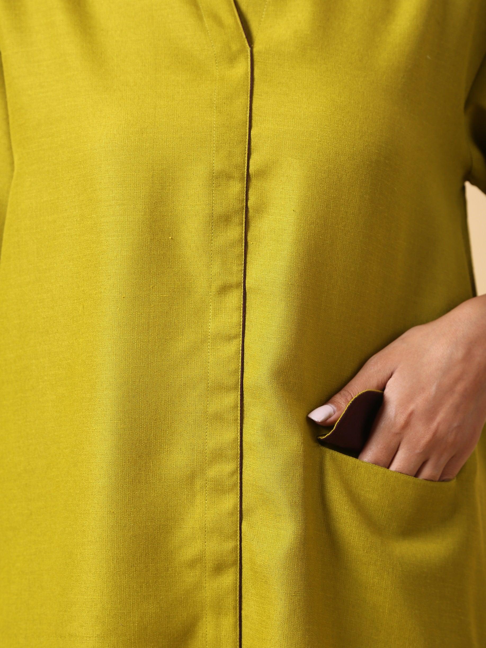 trueBrowns Cotton Linen Lime Green Pleated Co-Ord Set | Relove - Swadesiicart