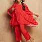 trueBrowns Red Bandhani Printed Silk Kaftan Gathered Co-Ord Set - Swadesiicart