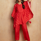 trueBrowns Red Bandhani Printed Silk Kaftan Gathered Co-Ord Set - Swadesiicart