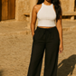trueBrowns Black Cotton Blend Elasticated Drawstring Straight Pants | Swadesiicart